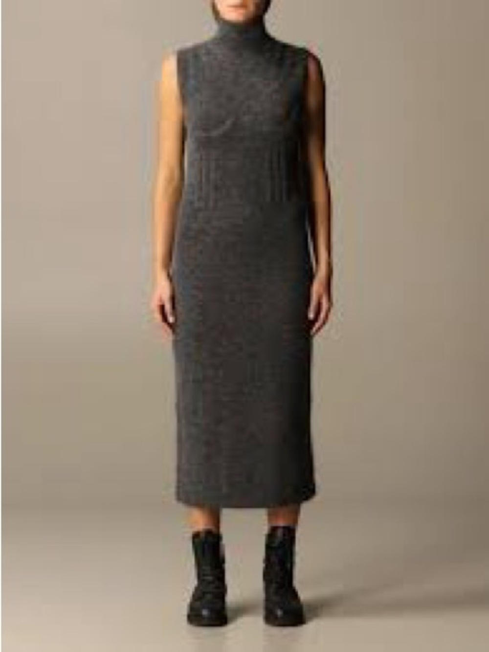Fendi Charcoal Gray Sleeveless Turtleneck Midi Dress- mohair/cashmere